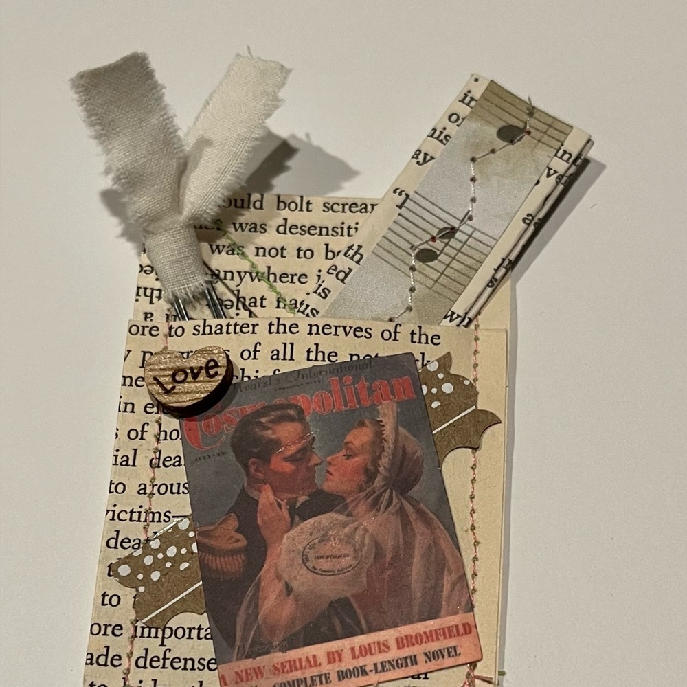 Handmade Cream Paper Envelope with decorative paper clip and Decorative Paper